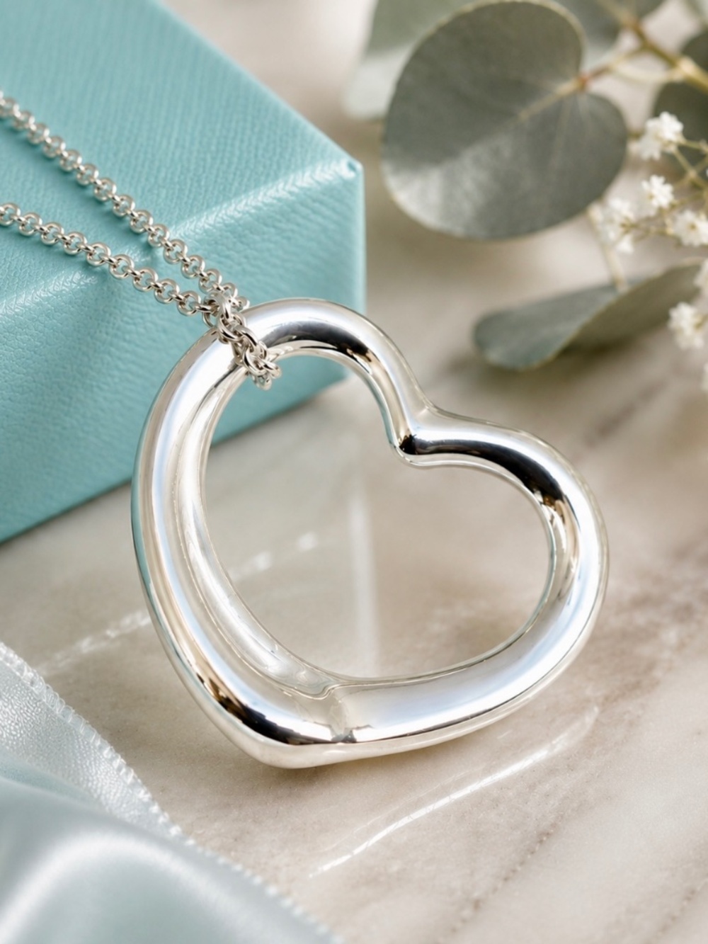 Tiffany & Co. Elsa Peretti Open Heart Necklace 22mm 5.8g 16”